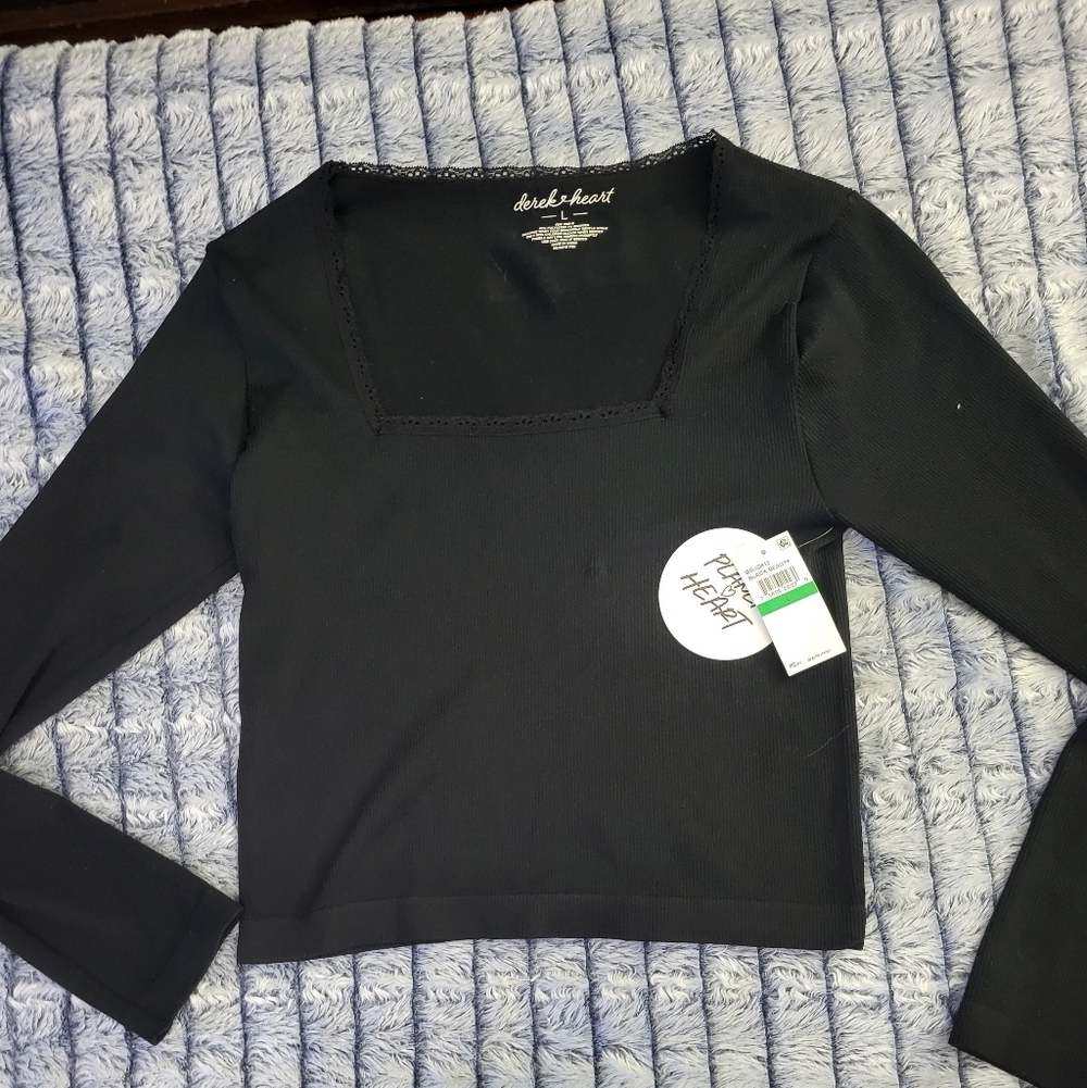 Nwt Derek Heart Black Long Sleeve Ribbed Top Large